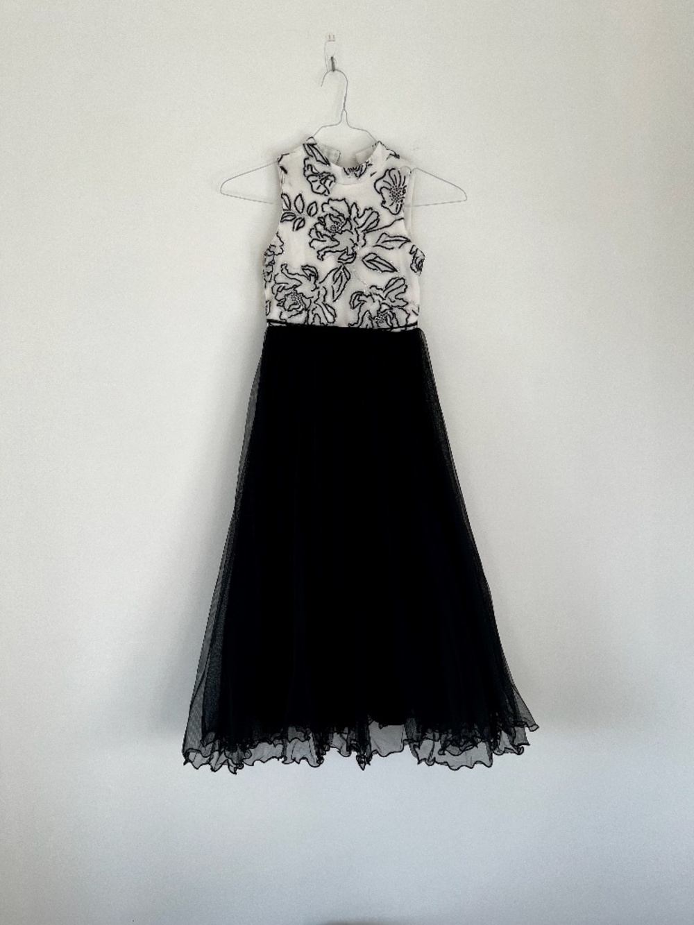 Speechless Kids (Sz 8) B/W Beaded Dress with Tulle Skirt and Glitter Accents